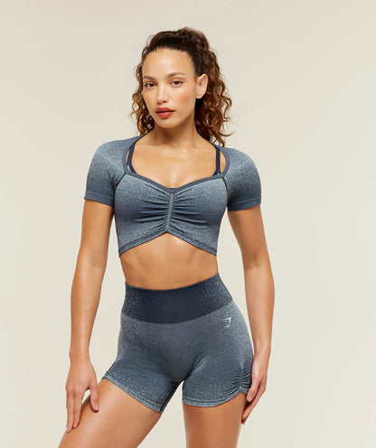 GYMSHARK Blush Seamless Short Sleeve Top Heavy Blue/Chilled Blue
