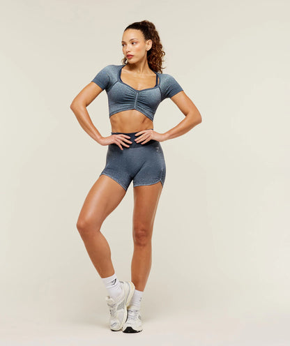 GYMSHARK Blush Seamless Short Sleeve Top Heavy Blue/Chilled Blue