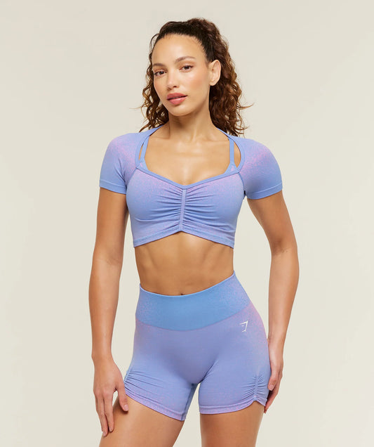 GYMSHARK Blush Seamless Short Sleeve Top Steady Purple/Focus Pink