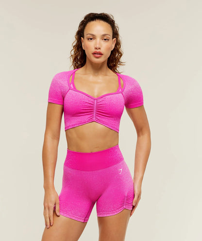 GYMSHARK Blush Seamless Short Sleeve Top Super-Set Pink/Focus Pink