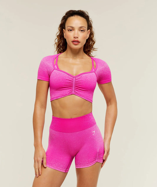 GYMSHARK Blush Seamless Short Sleeve Top Super-Set Pink/Focus Pink