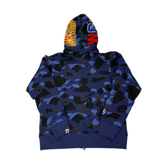 NEW BAPE Color Camo Shark Full Zip Hoodie Navy
