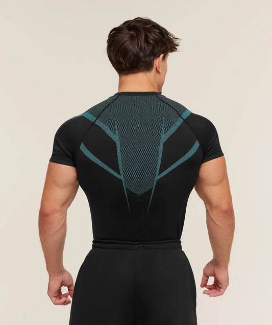 GYMSHARK Onyx 5.0 Seamless T-Shirt - Black/Brand Blue