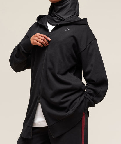 Women's Gymshark Covered Longline Zip Up Hoodie Black — Gymshark | Authentic India