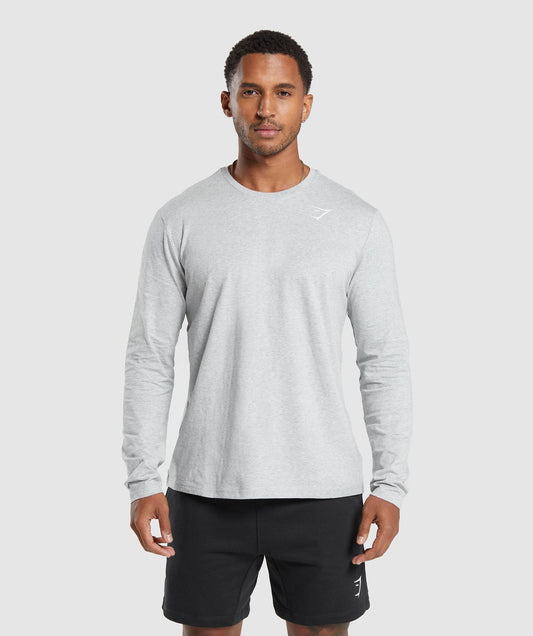 Gymshark Crest Long Sleeve T-Shirt Light Grey Marl