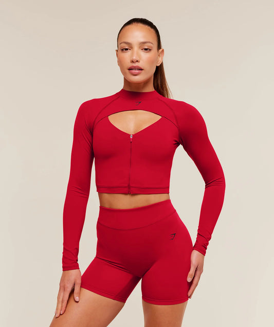 GYMSHARK Dipped Long Sleeve 1/4 Zip Jacket Carmine Red