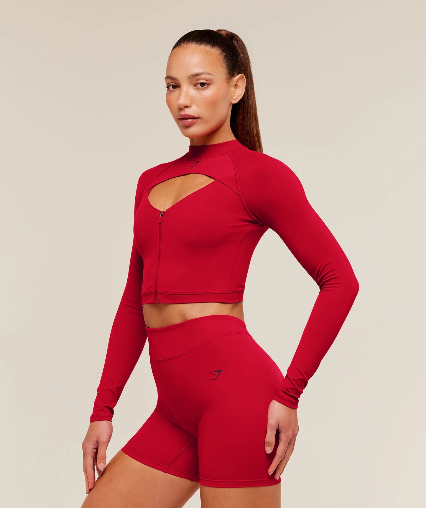 GYMSHARK Dipped Long Sleeve 1/4 Zip Jacket Carmine Red