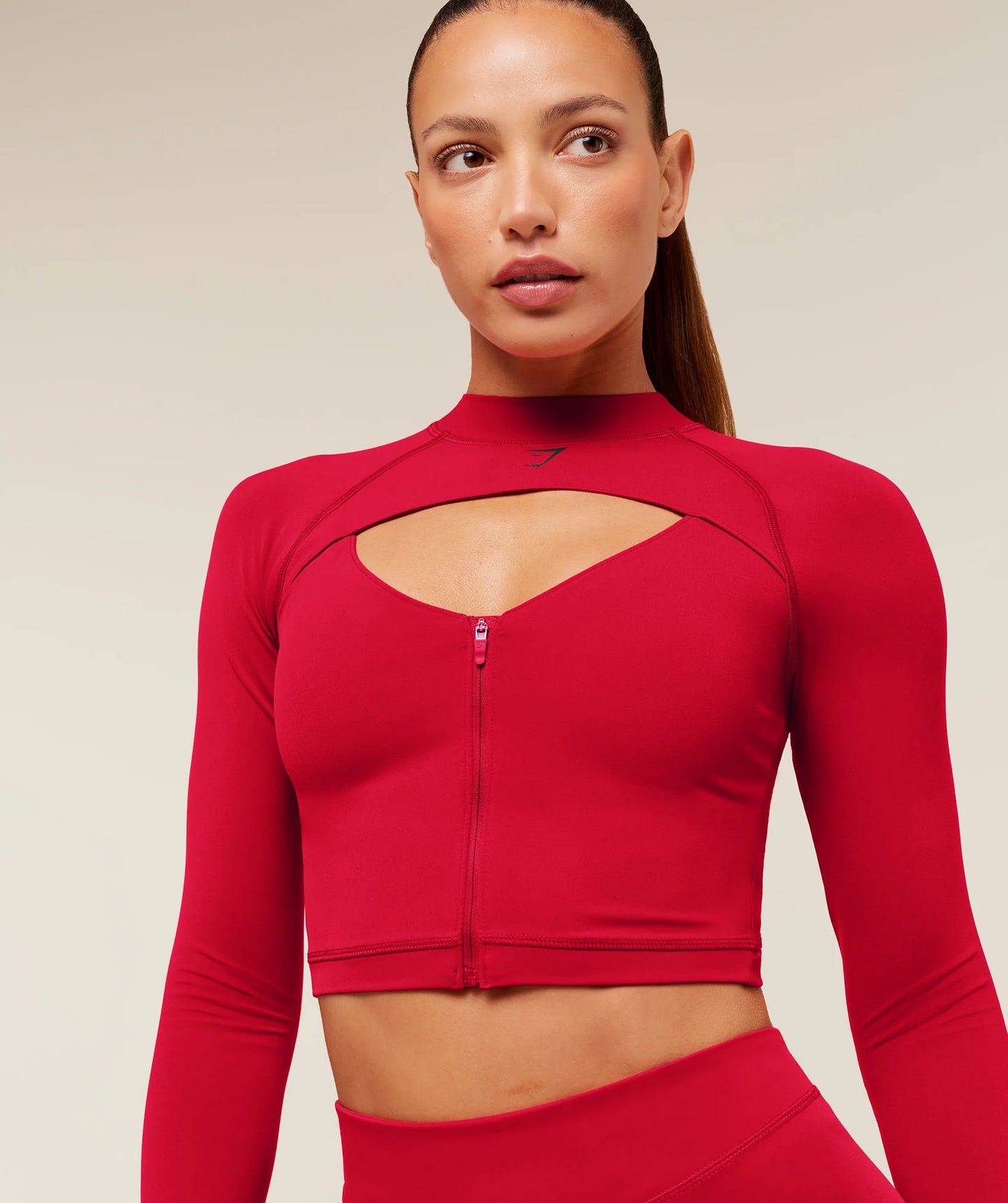 GYMSHARK Dipped Long Sleeve 1/4 Zip Jacket Carmine Red