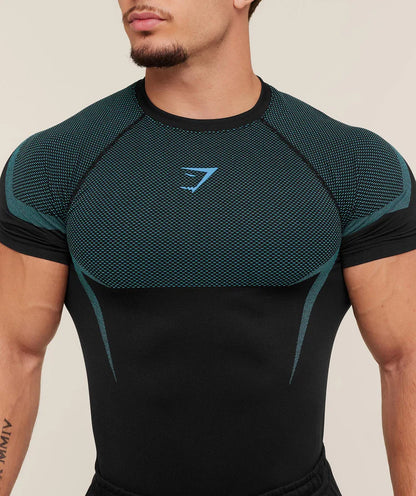 GYMSHARK Onyx 5.0 Seamless T-Shirt - Black/Brand Blue