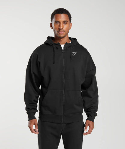 GYMSHARK Crest Oversized Zip Up Hoodie Black — Gymshark | Authentic India