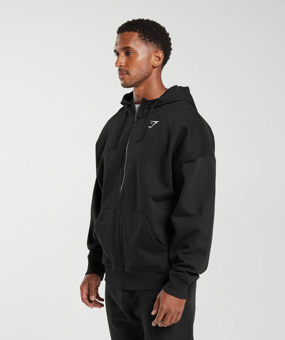 GYMSHARK Crest Oversized Zip Up Hoodie Black — Gymshark | Authentic India