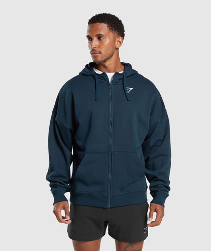 GYMSHARK Crest Oversized Zip Up Hoodie Navy — Gymshark | Authentic India