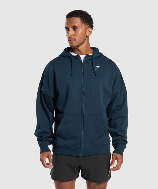 GYMSHARK Crest Oversized Zip Up Hoodie Navy — Gymshark | Authentic India