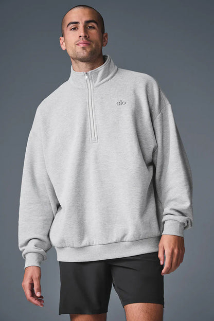 ALO Accolade 1/4 Zip Pullover Heather Grey — ALO S | Authentic India