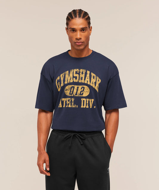 GYMSHARK Athletic Division Graphic T-Shirt Heavy Blue
