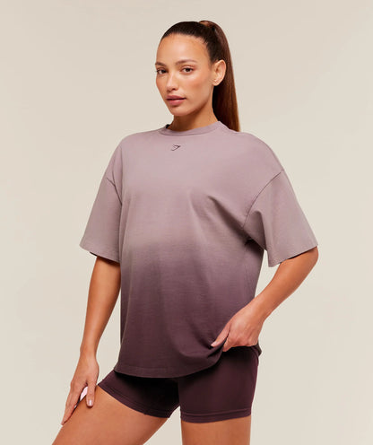 GYMSHARK Hard Work Dice Graphic Short Sleeve T-Shirt Cherry Purple/Wash