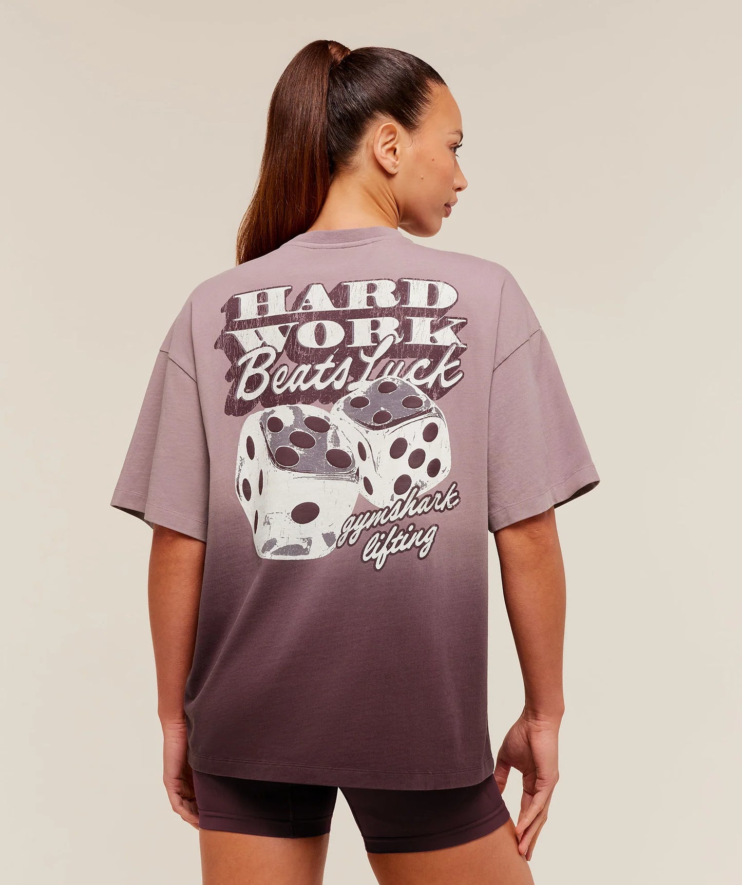 GYMSHARK Hard Work Dice Graphic Short Sleeve T-Shirt Cherry Purple/Wash