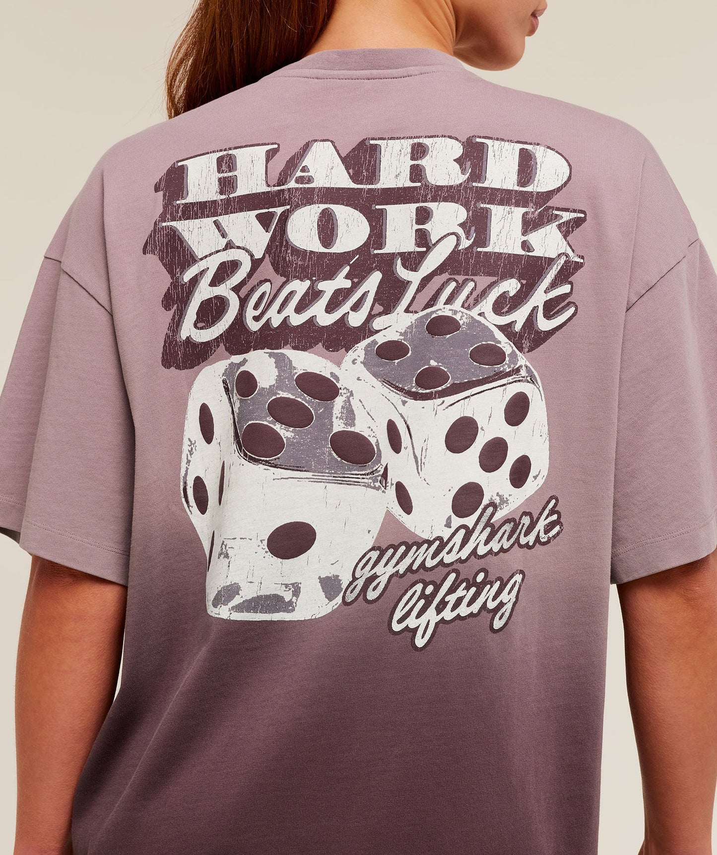 GYMSHARK Hard Work Dice Graphic Short Sleeve T-Shirt Cherry Purple/Wash