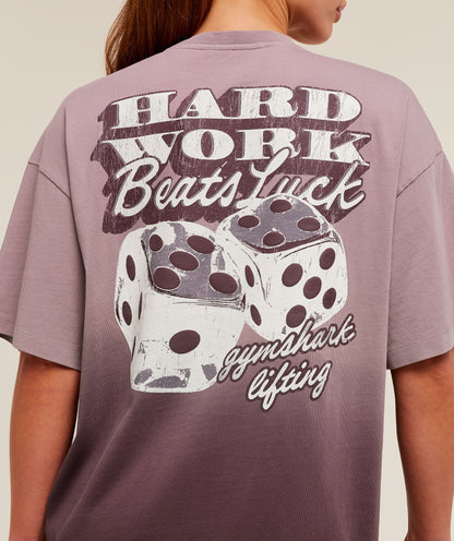 GYMSHARK Hard Work Dice Graphic Short Sleeve T-Shirt Cherry Purple/Wash