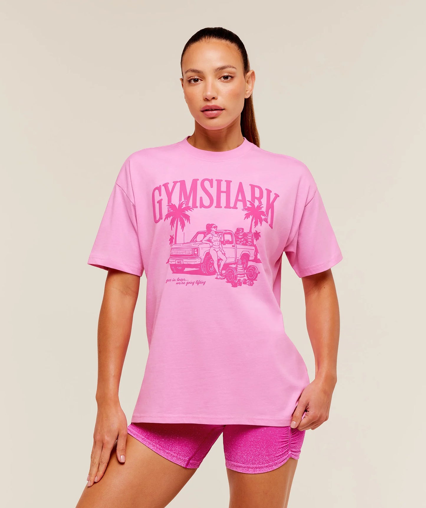 GYMSHARK Pick Up Truck Graphic Short Sleeve T-Shirt Focus Pink