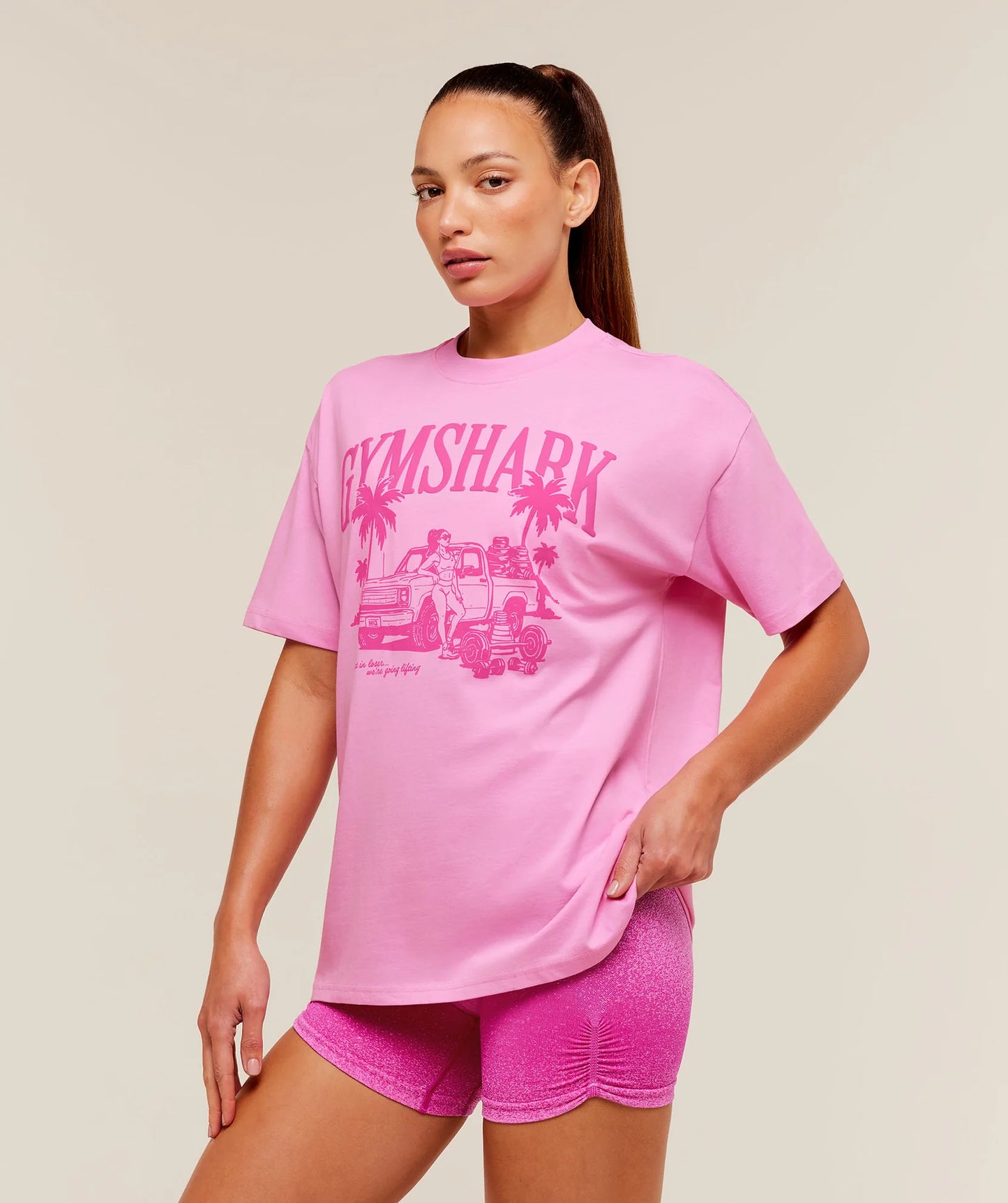 GYMSHARK Pick Up Truck Graphic Short Sleeve T-Shirt Focus Pink