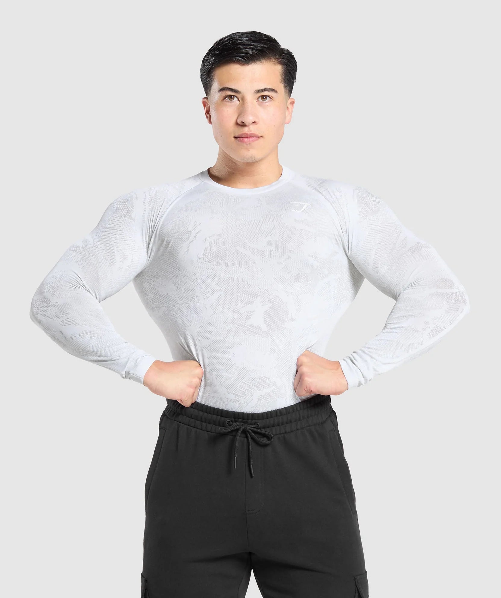 GYMSHARK Geo Seamless Long Sleeve T-Shirt White Light Grey — Gymshark | Authentic India