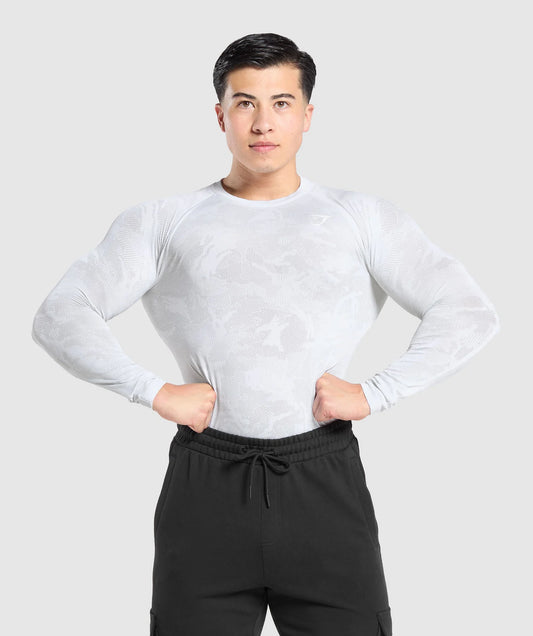 GYMSHARK Geo Seamless Long Sleeve T-Shirt White Light Grey — Gymshark | Authentic India