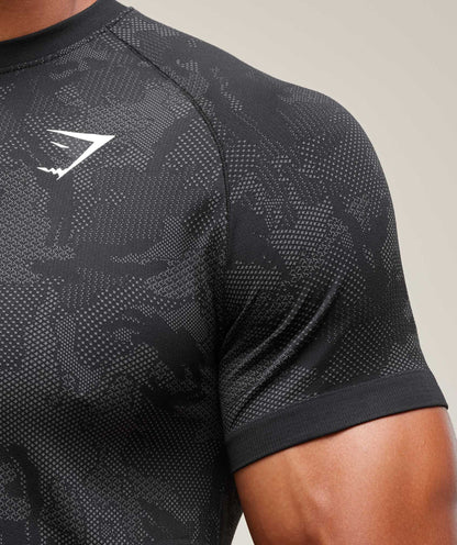 GYMSHARK Geo Seamless T Shirt Black Charcoal Grey — Gymshark | Authentic India