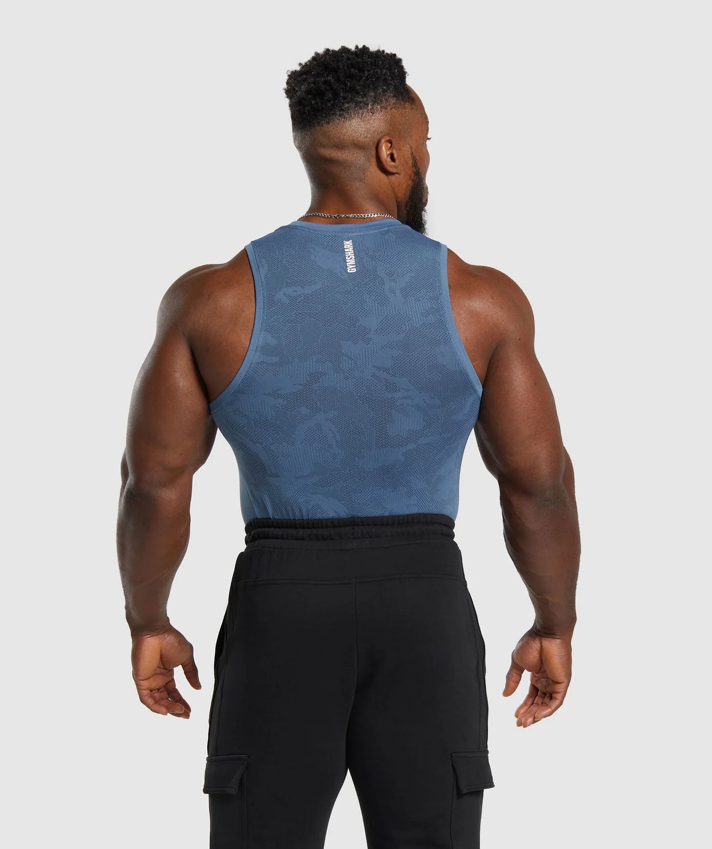 GYMSHARK Geo Seamless Tank Faded Blue/Titanium Blue — GYMSHARK S | Authentic India