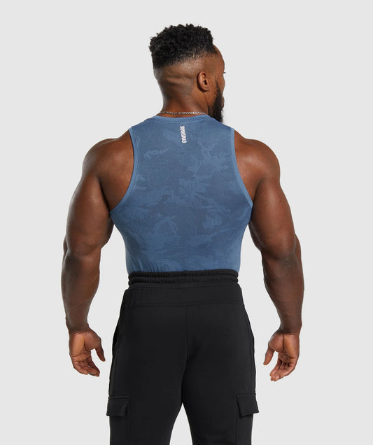 GYMSHARK Geo Seamless Tank Faded Blue/Titanium Blue — GYMSHARK S | Authentic India