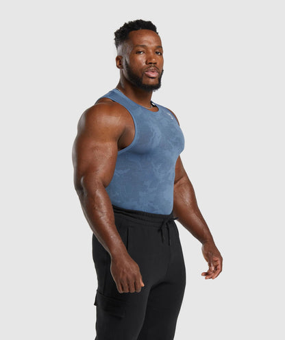 GYMSHARK Geo Seamless Tank Faded Blue/Titanium Blue — GYMSHARK S | Authentic India