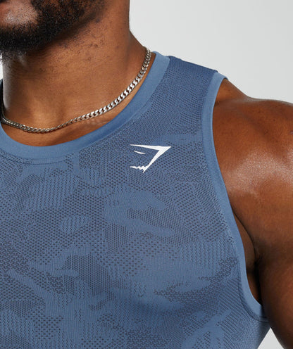 GYMSHARK Geo Seamless Tank Faded Blue/Titanium Blue — GYMSHARK S | Authentic India