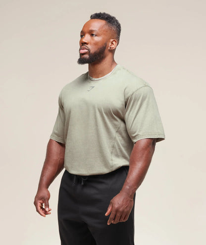 GYMSHARK Heritage Washed T-Shirt Stone Grey — GYMSHARK S | Authentic India