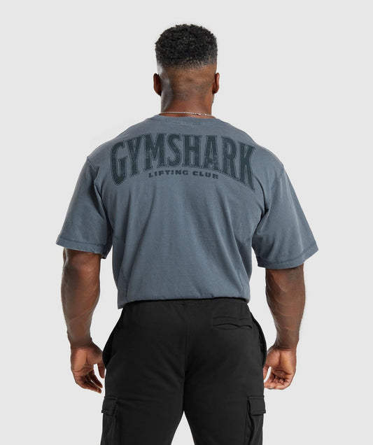 GYMSHARK Heritage Washed T-Shirt Titanium Blue — GYMSHARK S | Authentic India