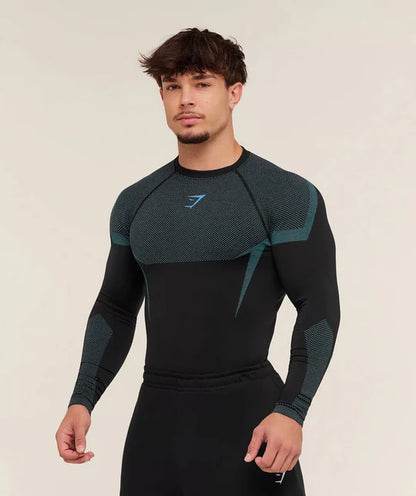 GYMSHARK Onyx 5.0 Seamless Long Sleeve Black/Brand Blue