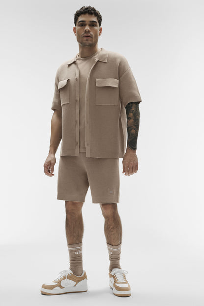Sports Club Sweater Knit Short Sleeve Button Up - Gravel