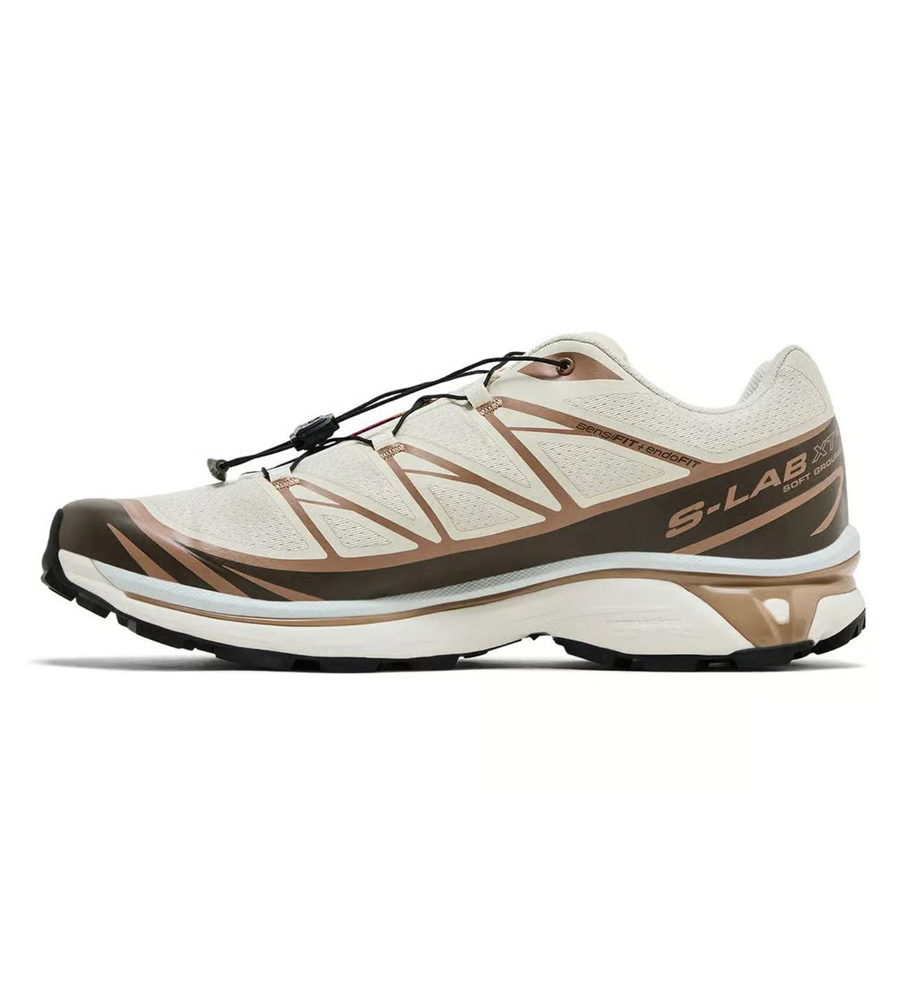 Salomon XT-6 sneakers featuring a creamy vanilla and earth-tone upper
