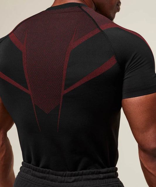 GYMSHARK Onyx 5.0 Seamless T-Shirt Black/Carmine Red