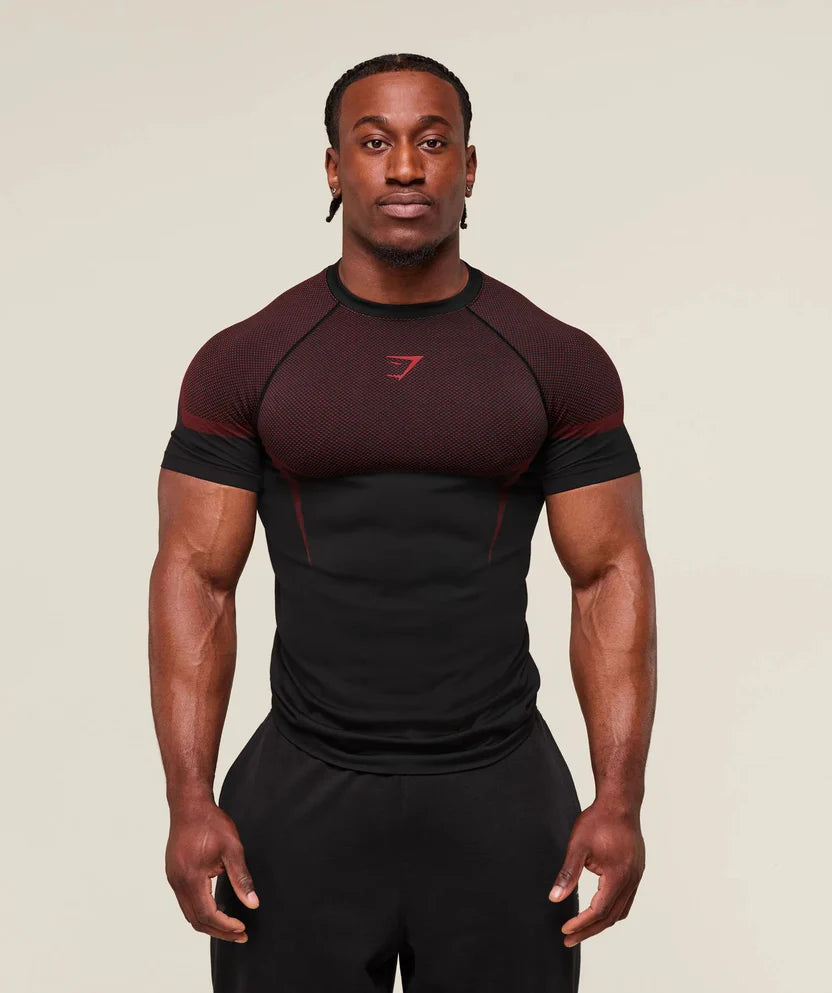 GYMSHARK Onyx 5.0 Seamless T-Shirt Black/Carmine Red
