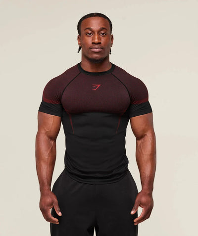 GYMSHARK Onyx 5.0 Seamless T-Shirt Black/Carmine Red