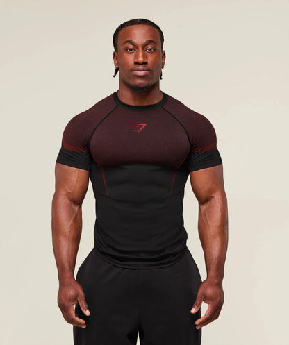 GYMSHARK Onyx 5.0 Seamless T-Shirt Black/Carmine Red