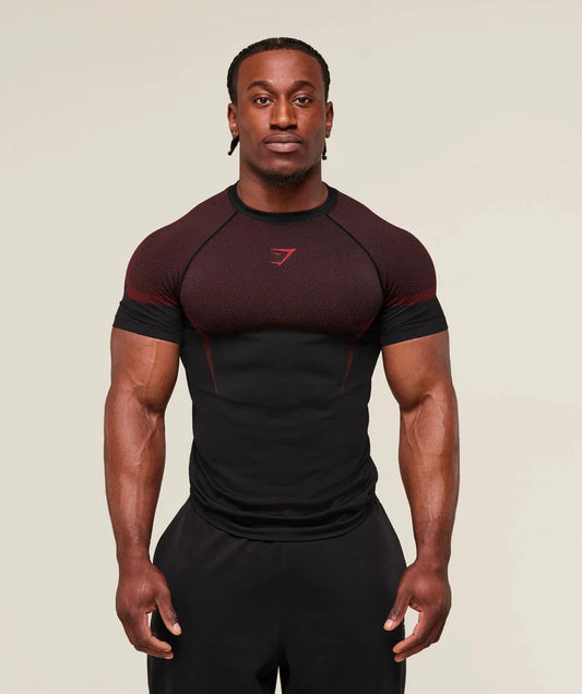 GYMSHARK Onyx 5.0 Seamless T-Shirt Black/Carmine Red