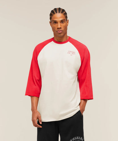 GYMSHARK Retro Collegiate 3/4 Sleeve T-Shirt White/Red