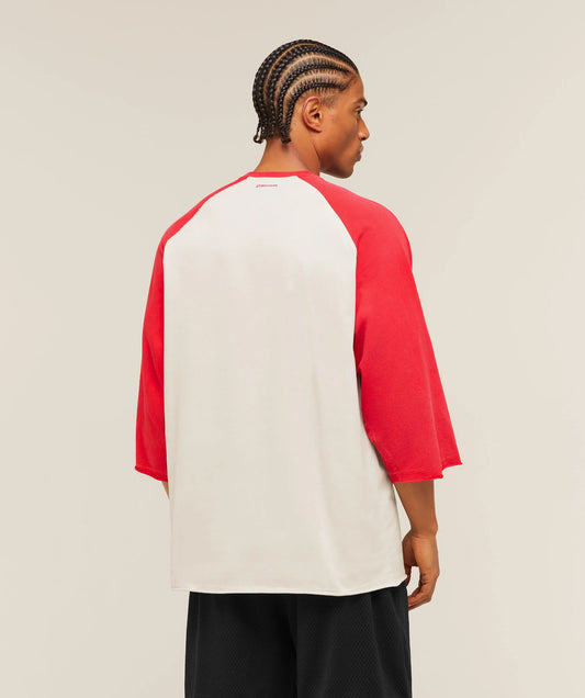 GYMSHARK Retro Collegiate 3/4 Sleeve T-Shirt White/Red