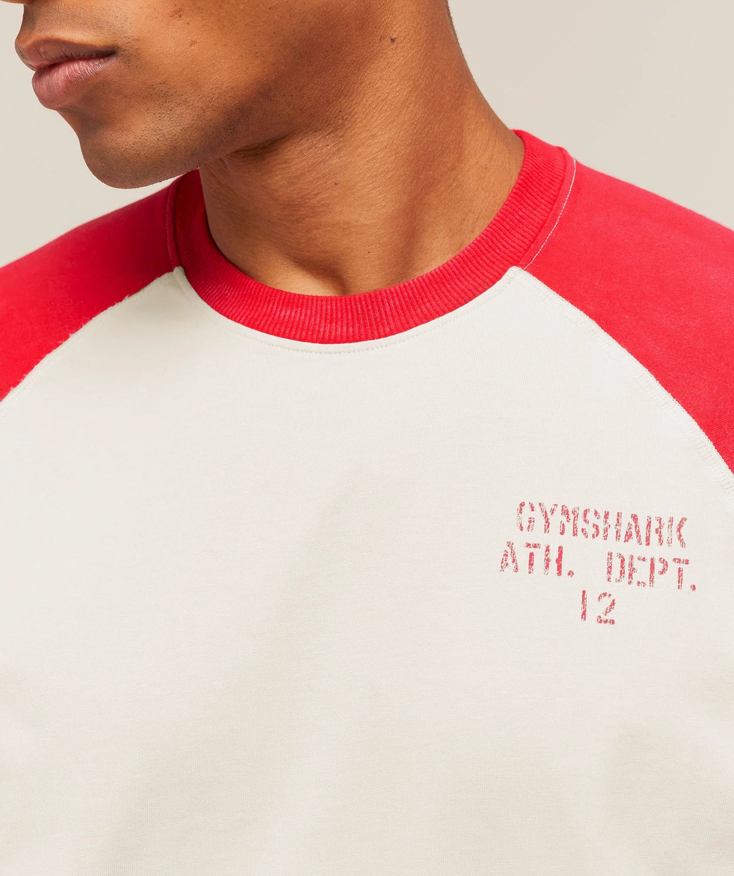 GYMSHARK Retro Collegiate 3/4 Sleeve T-Shirt White/Red