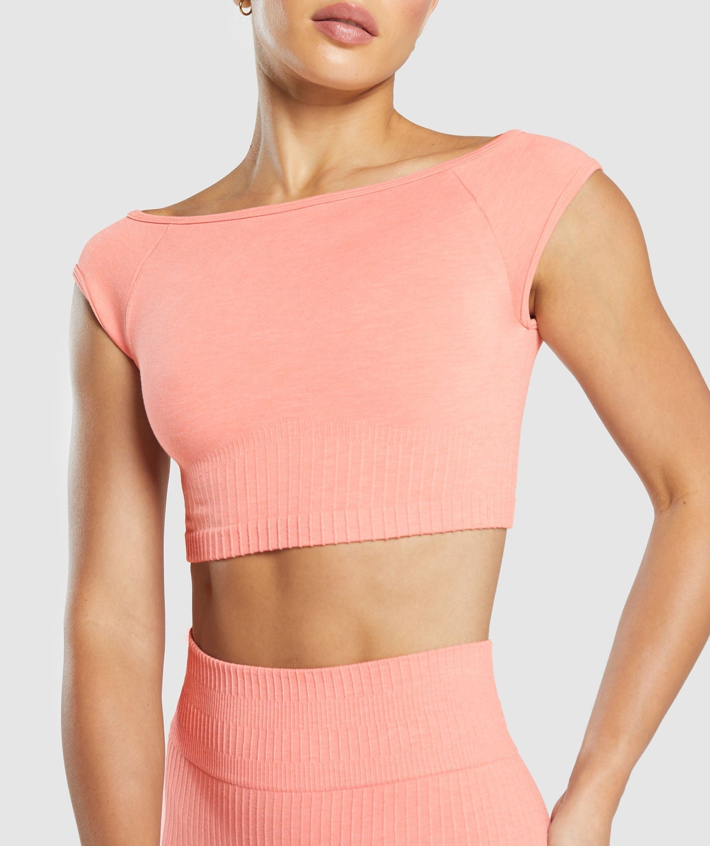 Women's Gymshark Luxe Seamless Boat Neck Crop Top Bros Muted Coral Marl — Gymshark | Authentic India