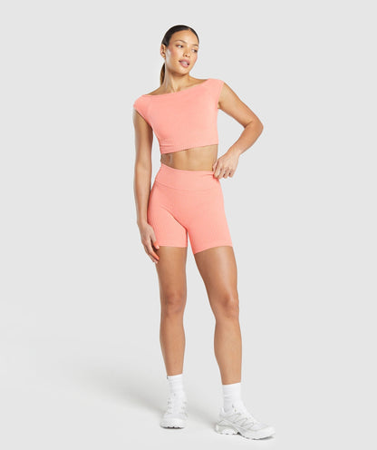 Women's Gymshark Luxe Seamless Boat Neck Crop Top Bros Muted Coral Marl — Gymshark | Authentic India