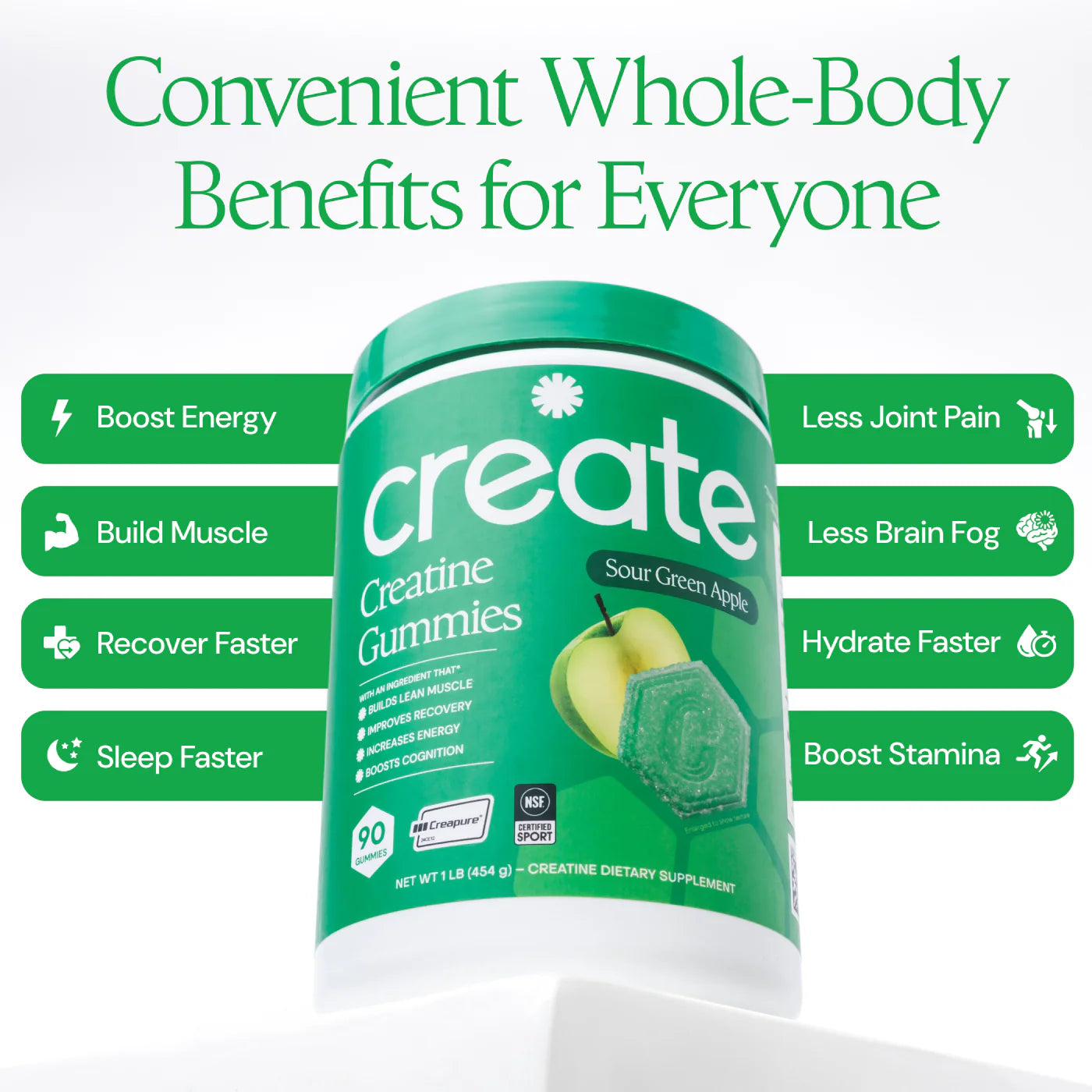 CREATE Creatine Monohydrate Gummies 'Sour Green Apple'