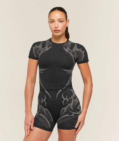GYMSHARK Storm Seamless Short Sleeve Top Black/Tinted White
