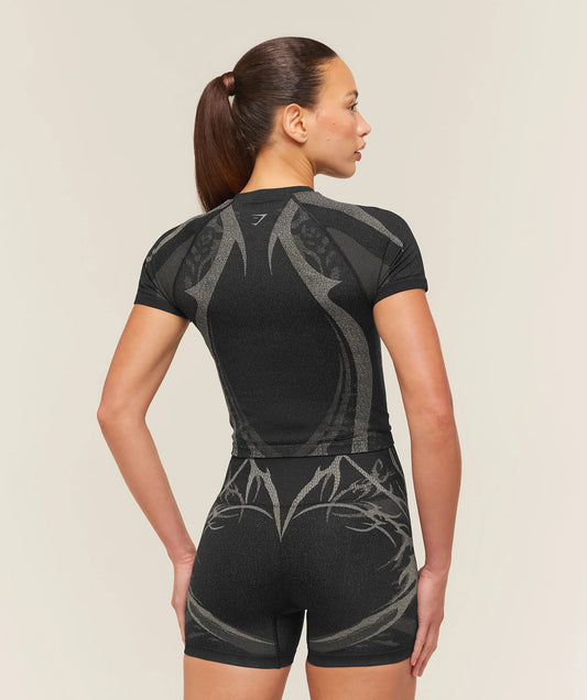 GYMSHARK Storm Seamless Short Sleeve Top Black/Tinted White